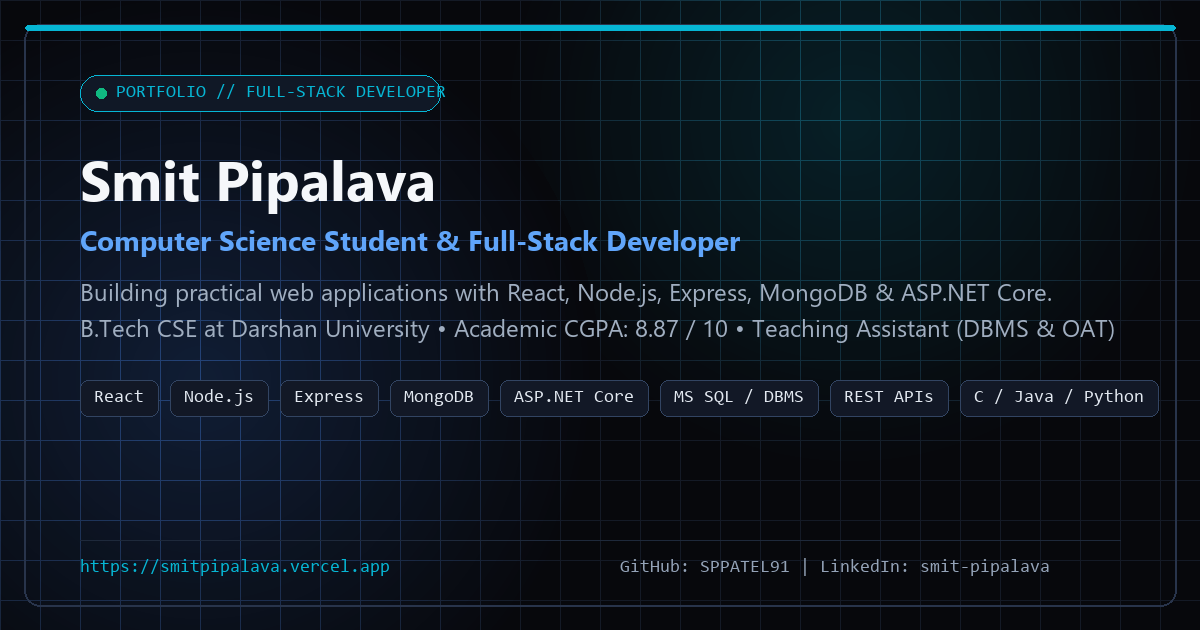 Computer Coding Jave Smit Pipalava | Computer Science Student & Full-Stack Developer